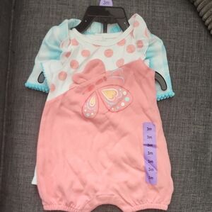 Kids Headquarters Pink and Blue Romper with Butterfly
